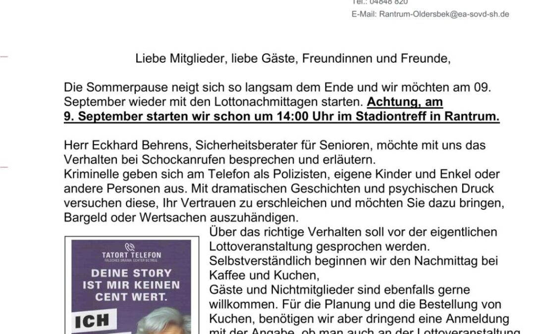 SoVD – Vortrag – Verhalten bei Schockanrufen – am 09.09.2026