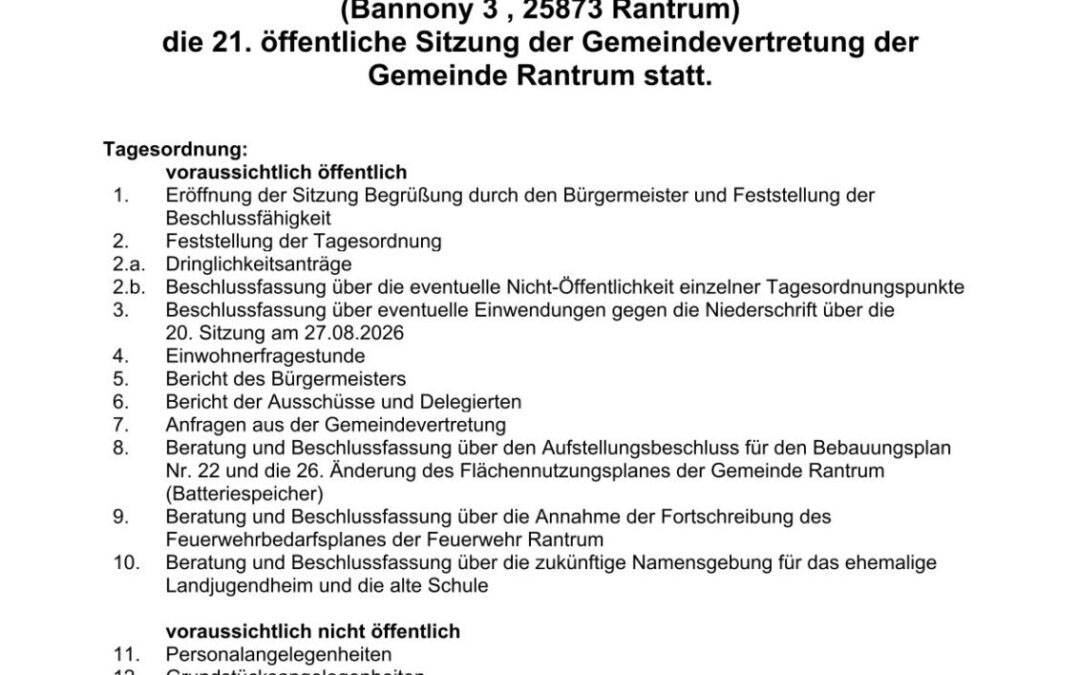 Gemeindevertretersitzung am 01.10.2026