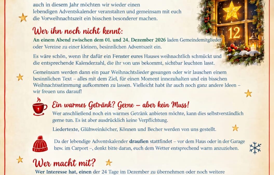 Einladung zum lebendigen Adventskalender 2026