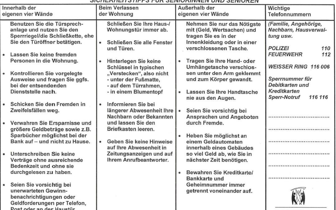 Sicherheitstipps für Seniorinnen und Senioren